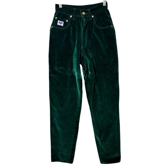 Vintage Claudio Angelli Dark Green Velvet Pants Womens 28/5 High Rise Button Fly - Picture 2 of 14